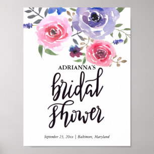 Affiches Script Fête des mariées à l'aquarelle Floral Bunal