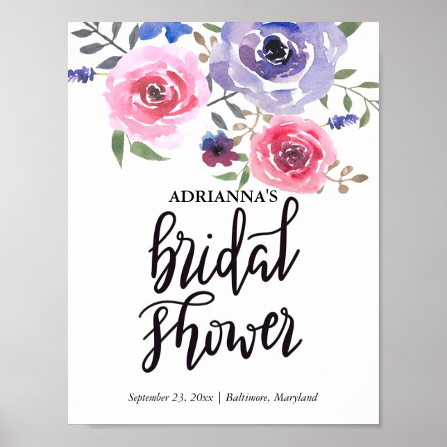 Affiches Script Fête des mariées à l'aquarelle Floral Bunal (Devant)