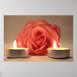Affiches se sont levées deux bougies de photo florale rose