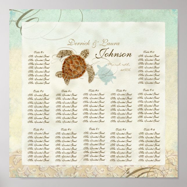 Affiches Sea Turtle Modern Coastal Ocean Beach Swirls (Devant)