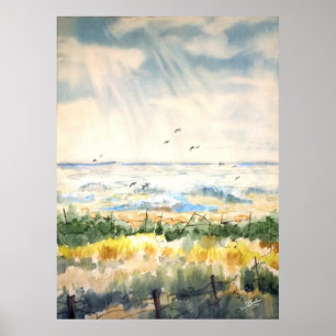 Affiches Seascape with fence