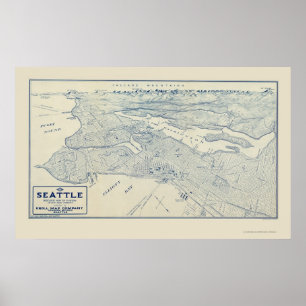 Affiches Seattle, carte panoramique de WA - 1925