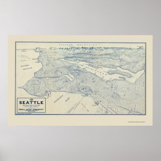 Affiches Seattle, WA Carte panoramique - 1925