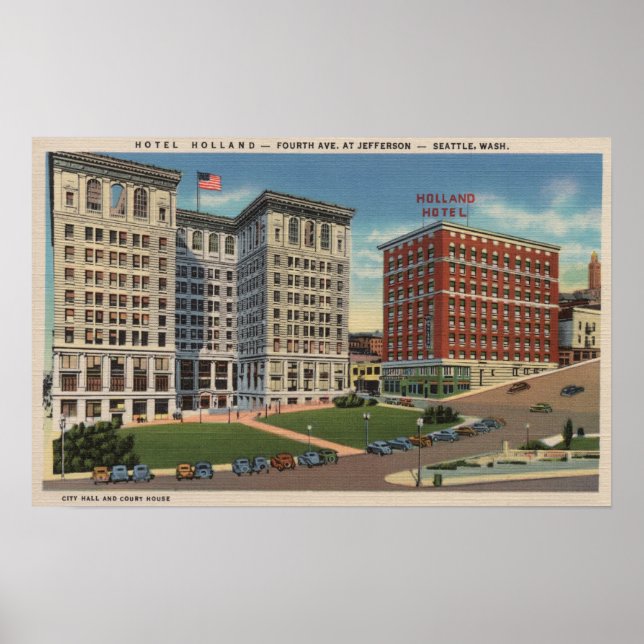 Affiches Seattle, WAHotel Holland & Municipal Bldgs (Devant)