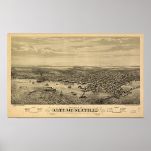 Affiches Seattle Washington 1878 Antique carte panoramique
