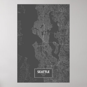 Affiches Seattle, Washington (blanc sur noir)