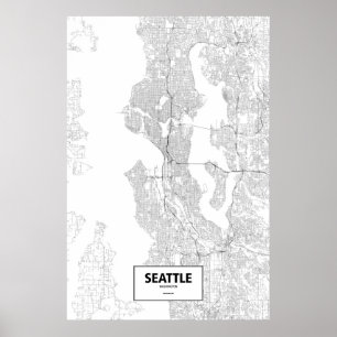 Affiches Seattle, Washington (noir sur blanc)
