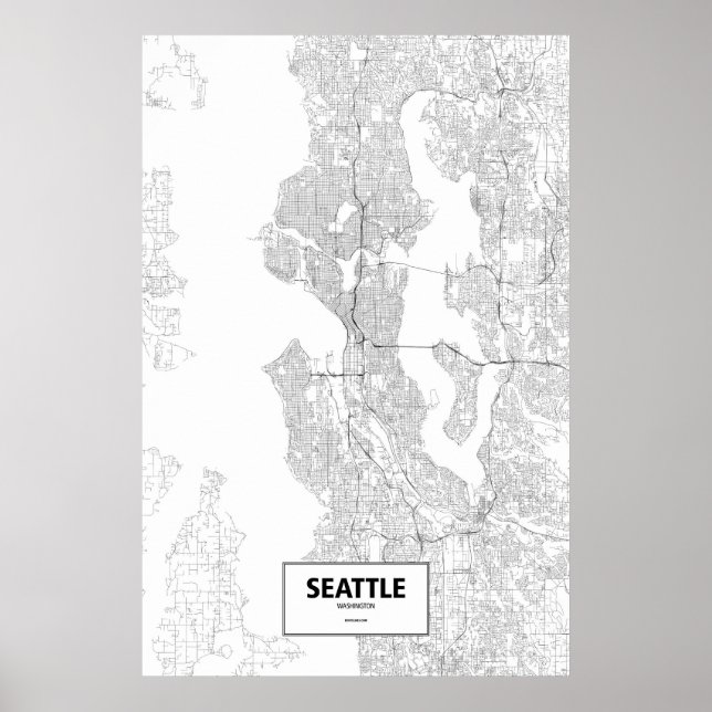Affiches Seattle, Washington (noir sur blanc) (Devant)