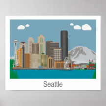 Seattle, Washington Skyline Imprimer - Poster/toil