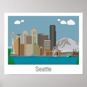 Affiches Seattle, Washington Skyline Imprimer - Poster/toil