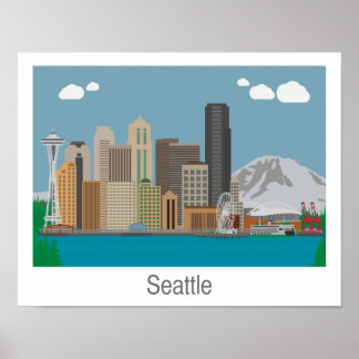 Affiches Seattle, Washington Skyline Imprimer - Poster/toil