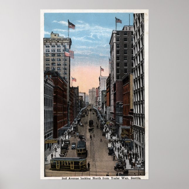 Affiches Seattle, Washington - Vue Nord de la 2e (Devant)