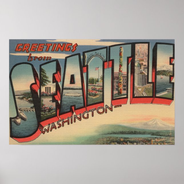 Affiches Seattle, WashingtonGrandes lettres Scènes 2 (Devant)