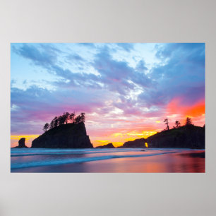 Affiches Second Beach au coucher du soleil, Washington