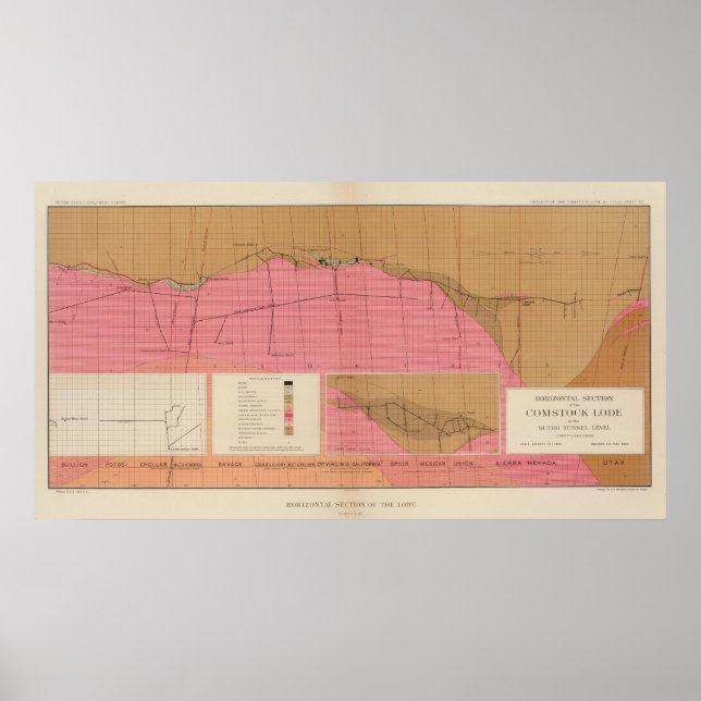 Affiches Section horizontale du Lode Comstock Nord (Devant)