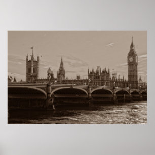 Affiches Sepia Big Ben Tower Palace de Westminster