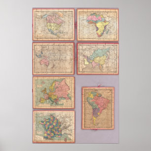 Affiches Sept cartes de puzzle du monde