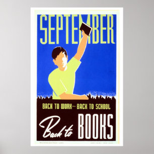 Affiches Septembre vintage de nouveau au travail, l'école,