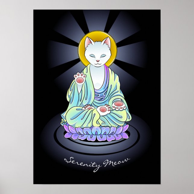 Affiches Sérénité bouddhiste zen Meow Cat (Devant)