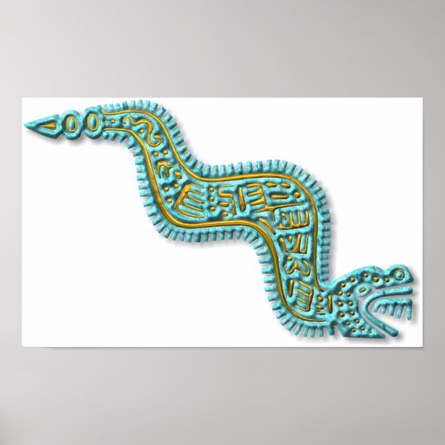 Affiches Serpent maya turquoise et or (Devant)