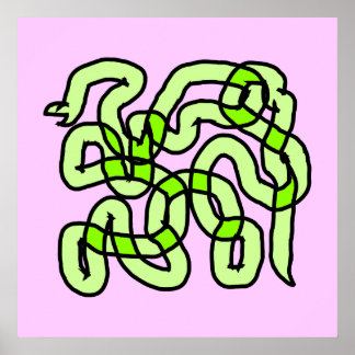 Affiches Serpent vert citron, sur rose.