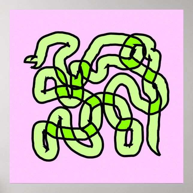 Affiches Serpent vert citron, sur rose. (Devant)
