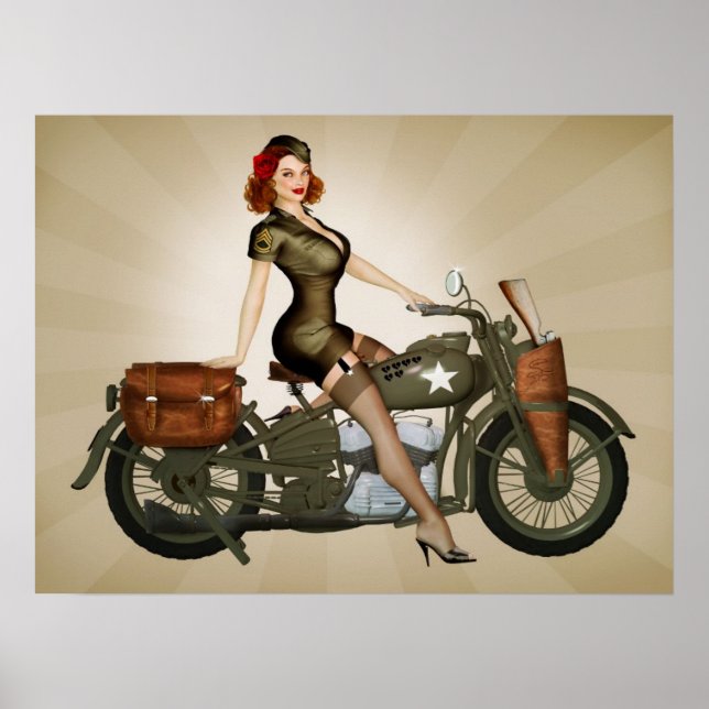 Affiches Sgt Davidson Armée Moto Pinup (Devant)