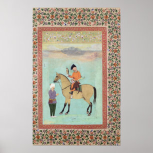 Affiches Shah Abbas sur un cheval tenant un faucon