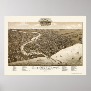 Affiches Sheboygan, WI Carte panoramique - 1885