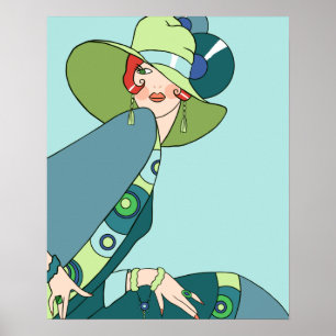 Affiches Shelby, Dame des années 1920 à Aqua et Turquoise