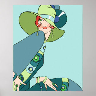 Affiches Shelby, Dame des années 1920 à Aqua et Turquoise