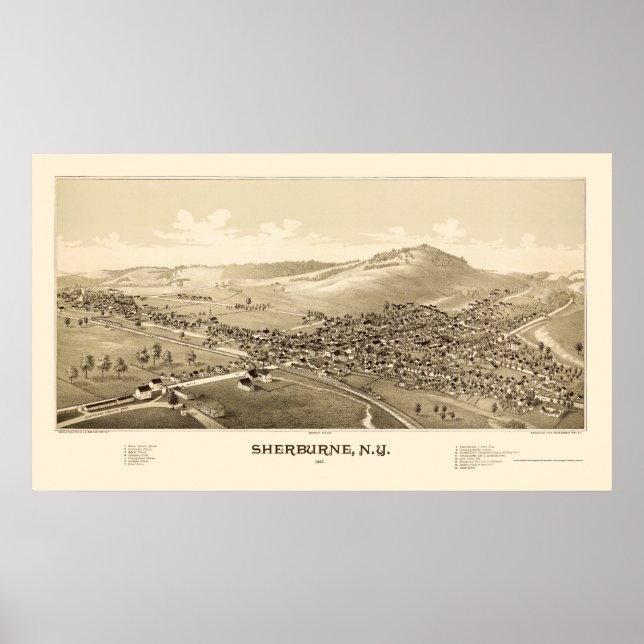 Affiches Sherburne, NY Carte panoramique - 1887 (Devant)