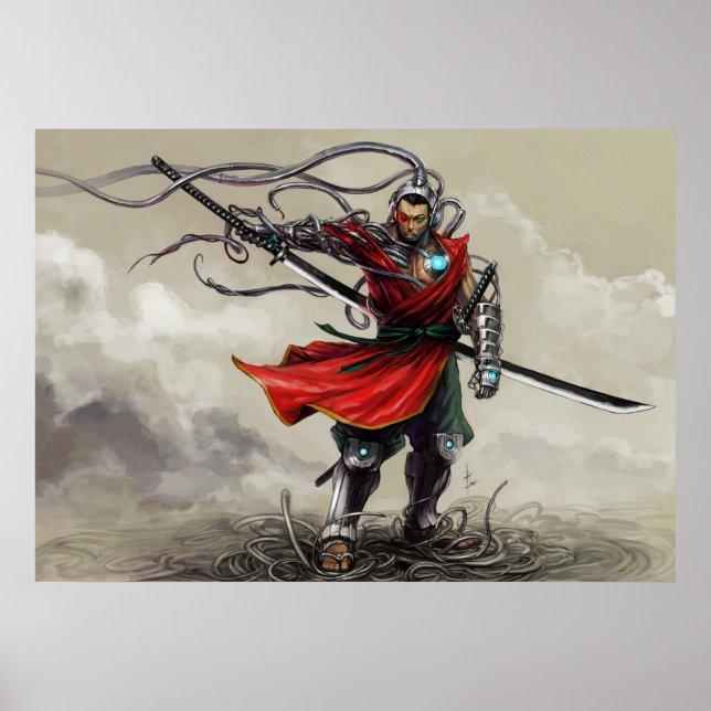 Affiches SHWANN : L'impression Futuriste Samurai DJ (Devant)