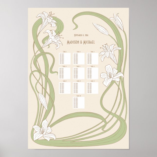 Affiches Sièges Mariages Lys blancs Graphique 10 tableaux (Devant)