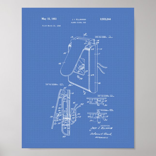 Affiches Signal d'alarme boîte 1951 Brevet Art - Plan direc (Devant)