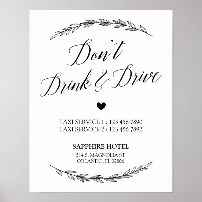 Affiches Signal mariage - Ne pas boire et conduire Laurel S (Devant)