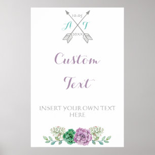 Affiches Signal mariage Texte personnalisé, fleur bothaniqu
