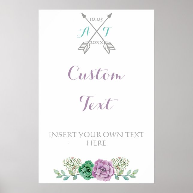 Affiches Signal mariage Texte personnalisé, fleur bothaniqu (Devant)