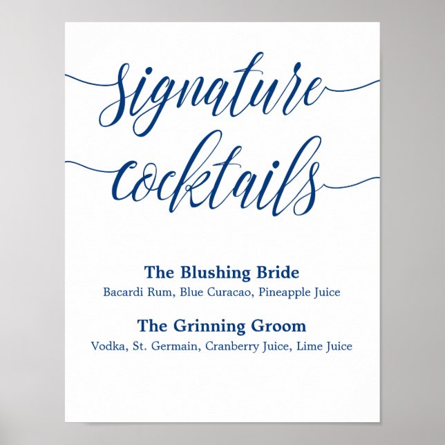 Affiches Signature Boire Mariage Signal Marine Blue Calligr (Devant)