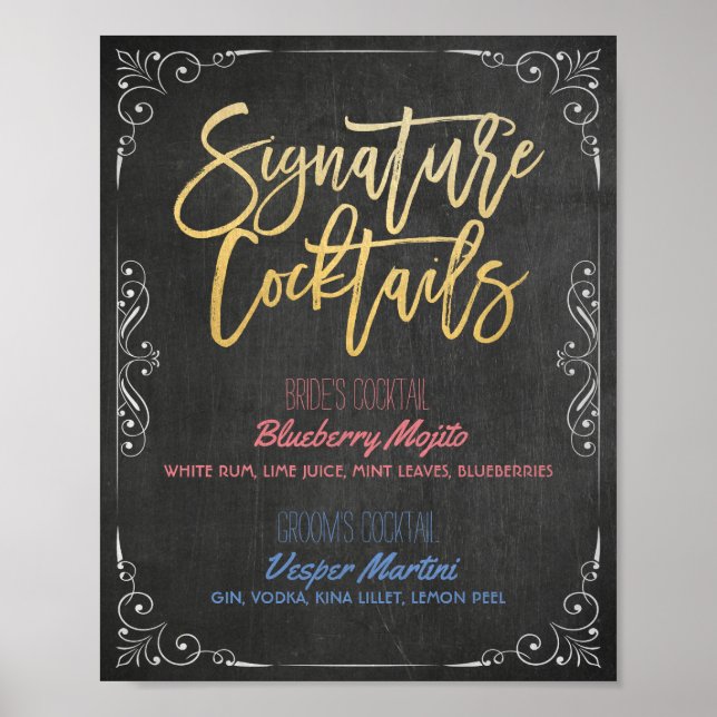 Affiches Signature Cocktail Boisson Menu Mariage Décor Sign (Devant)