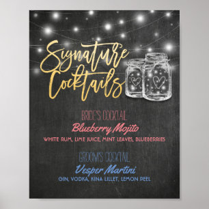 Affiches Signature Cocktail Boisson Menu Mariage Décor Sign