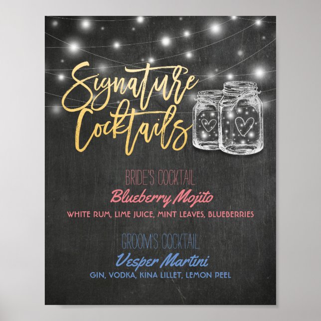 Affiches Signature Cocktail Boisson Menu Mariage Décor Sign (Devant)