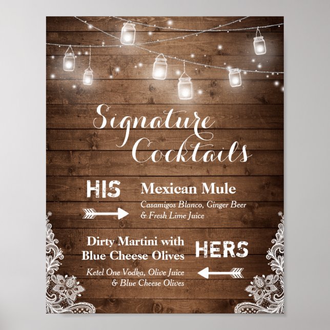 Affiches Signature Cocktails Rustic String Lights Lace (Devant)