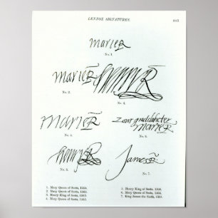 Affiches Signatures de la reine de Mary des Ecossais