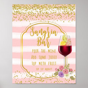 Affiches signe de bar sangria rose et or confetti