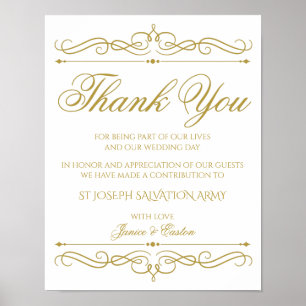 Affiches Signe de don mariage   Gold Swirl Calligraphy