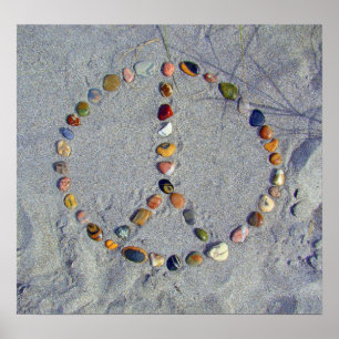 Affiches Signe de paix en pierre de plage