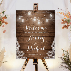 Affiches SIGNE Mariage de dentelle en bois rustique Mason