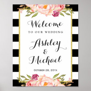 Affiches SIGNE MARIAGE Moderne Floral noir blanc rayures