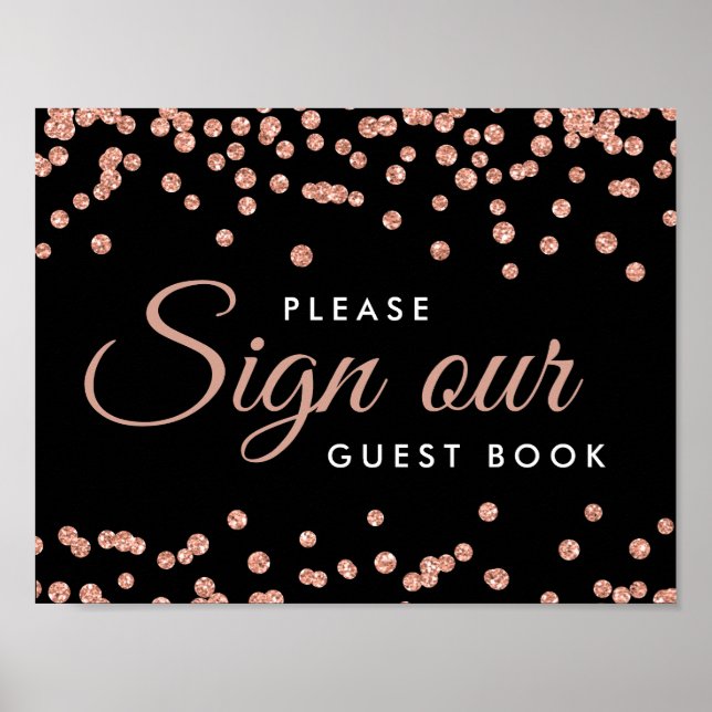 Affiches Signe Rose or Parties scintillant Confetti Noir (Devant)